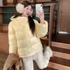 Popular chaqueta de plumón con capucha de color caramelo para mujer, estilo corto, invierno 2026, estilo coreano dulce, chaqueta puffer cálida para mujeres petite, moderna