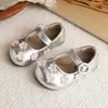 Sapatos de Couro para Meninas 2026 Nova Coleção Primavera e Outono Sapatos de Princesa com Flores para Meninas para Saias Sapatos Infantis Vazados Respiráveis com Solado Macio