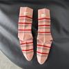 Calcetines Finos a Rayas de Media Pantorrilla, Calcetines de Algodón para Otoño con Etiqueta de Tela en el Talón, Ropa Casual de Primavera y Otoño, Calcetines de Algodón Sin Costuras, Calcetines Holgados Versátiles