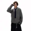 Suéter de Punto Gris con Cuello en V, Estilo Maduro y Ligero, Suéter Pulóver de Invierno para Hombre, Estilo Perezoso y de Alta Gama, con Chaqueta Suéter Base