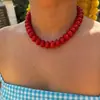 Collar de cuentas de colores dopamina transfronterizo europeo y americano, popular en Shein, cadena simple redonda de resina para la clavícula, joyería para mujer