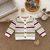 Novo Cardigã de Tricô Estilo Coreano para Meninos 100% Algodão Puro Estilo Primavera e Outono Unissex Roupa Externa Infantil Suéter Colorido Listrado Infantil