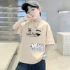 Camiseta de Manga Corta de Algodón Puro para Niños, Estilo Nuevo Verano 2026 para Niños, Camiseta Básica con Estampado de Letras, Top Holgado para Niños Pequeños y Medianos
