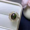 Anillo de Ópalo Negro Multicolor Natural, Piedra Principal 9*11mm, Finamente Elaborado en Plata de Ley 925, Banda Ajustable