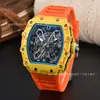 Relógio de Pulso Quartz Masculino Fashion Tendência Richard Fibra de Carbono Vazado Formato de Barril Comércio Exterior Transfronteiriço Atacado Em Estoque de Fábrica