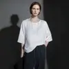 Estilo Minimalista Old Money Ropa de Resort Tencel Lino Manga Corta Elegante Francés Intelectual Vibe Manga Media Versátil Top