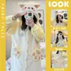 Novedad Otoño/Invierno 2026 Bata Cálida con Capucha Pijama de Felpa de Coral con Dibujo de Gato Lindo para Estar en Casa