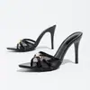 Zapatos de tacón alto transpirables con diamantes de imitación completos, sandalias tipo mula con corazón, para ceñir la cintura, de venta caliente