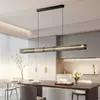 Lustre de restaurante, designer italiano minimalista de luxo leve, novo vidro, tira linear de alta qualidade, mesa de ilha de sala de chá, alumínio