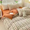Conjunto de Roupa de Cama de Quatro Peças, Lençol de Cima, Capa de Edredom, Lençol com Elástico de Algodão Puro Lavado, Capa de Edredom, Conjunto de Três Peças para Cama de Solteiro de Dormitório Estudantil