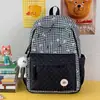 Mochila suave de fufu con fondo a cuadros amarillo claro, estilo artístico de nicho, para estudiante de primaria, lindo patrón de dibujos animados, mochila escolar