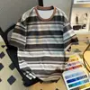 Camiseta de Manga Curta Nova de Verão com Estampa Digital para Homens, Estudantes, Esportes, Top Listrado Vintage Feminino Solto na Moda