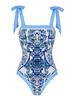 Traje de baño de una pieza con estampado a doble cara para mujer 2026 Nuevo Comercio Exterior Transfronterizo Estilo Europeo y Americano Bandeau Traje de baño con lazo integrado