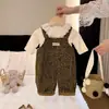 Mono para bebé para primavera y otoño, conjunto elegante para bebé, conjunto de dos piezas con camiseta básica de color liso y peto para primavera