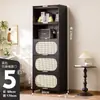 Cómoda Negra Estilo Mediados de Siglo Gabinete de Almacenamiento para Sala de Estar Dormitorio Gabinete de Almacenamiento Estantería Gabinete de Entrada Gabinete Estrecho Alto Multicapa