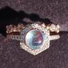 Anillo Wish de Piedra Lunar Chapado en Oro Nuevo Imitación Europea y Americana Plata 925 Anillo de Compromiso R5074