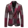 Terno Masculino Retro Color Block Europeu e Americano Amazon Tweed Espinha de Peixe Patchwork Single-Breasted Slim Fit Tamanho Europeu Jaqueta de Terno
