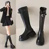 Botas largas para mujer, colección otoño/invierno 2026, estilo europeo y americano, diseño simple y elegante, punta cuadrada, suela gruesa, botas de caña alta con cremallera trasera y hebilla de cinturón