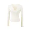 Camiseta de Manga Larga con Escote en V Profundo, Ropa Interior Ajustada Estilo Puro Deseo para Mujer, Otoño e Invierno, Elástica, Ajustada, Top Base Chica Picante