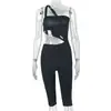 Ropa de verano para mujer de comercio exterior estilo europeo y americano, mono deportivo único ajustado a la cadera, body casual sin mangas de color liso con hombros descubiertos