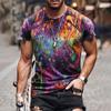 2023 tendência direta da fábrica impressão colorida camiseta masculina impressão digital de planta 3D camisa de manga curta europeia e americana