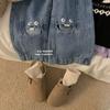 Pantalones vaqueros de estilo occidental para niñas, de primavera y otoño, con personalidad infantil, estilo coreano moderno, con dibujos animados rotos, para celebrar Internet, de moda y pierna ancha.