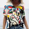 Camiseta Estampada 3D Cara Arte Abstracto de Verano para Mujer Moda Calle Vestido Camiseta de Manga Corta con Cuello en V Camiseta Harajuku Top