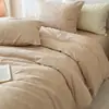 Conjunto de Quatro Peças Jacquard 100% Algodão Classe A com 60 Fios, Luxo Leve Cor Sólida Simples Todo Algodão Algodão Lavado Capa de Edredom Conjunto de Três Peças com Lençol de Elástico