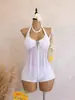 Conjunto de dos piezas con cuello halter de lunares europeo y americano transfronterizo, traje de baño dividido estilo falda de malla para ocultar el abdomen, conservador, para resort de aguas termales, para mujer
