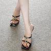 Zapatos Negros de Tacón Alto con Punta Cuadrada para Mujer 2025 Verano Nuevos Stiletto Punta Abierta Sandalias y Zapatillas Exteriores Versátiles Zapatos Casuales de Mujer