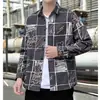 Abrigo de solapa versátil graffiti casual rufián guapo sensación camisa chico camisa de manga larga hombres cuadros moderno holgado estilo Hong Kong