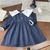 Vestido de Encaje para Niña 2025 Nuevo Llegada Otoño, Bloques de Color con Cuello Grande, Dobladillo Amplio Dulce, Estilo Coreano Vestido de Princesa