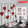 Serie Día de San Valentín Juego de Cortina de Ducha de 4 Piezas y Alfombrilla para Baño del Hogar, Cortina de Ducha Divisoria de Separación Seca y Húmeda, Cortina de Ducha Impermeable