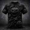 Estación independiente transfronteriza europea y americana casual estilo americano camiseta para hombre patrón de calabaza y calavera manga corta cuello redondo camiseta venta al por mayor de fábrica