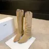 Botas altas de piel de oveja para adelgazar, punta fina, con plataforma interior para aumentar altura, para mujeres petite, estilo western Maillard, botas de montar altas