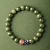 Pulsera de Sándalo Verde Natural para Mujer, Cuentas de Transferencia de Piedra Solar de Material Viejo, Cuentas de Buda de Sándalo, Joyería de Pulsera Estática de Loto de Madera para Hombre