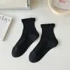 Calcetines con volantes Lolita para niñas, Calcetines cortos de color liso estilo coreano Miu, Calcetines de encaje de algodón puro Ins para mujer, Versátiles