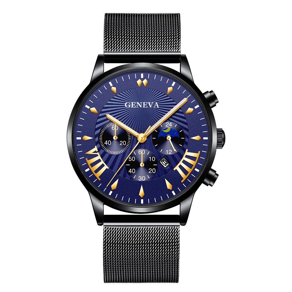 黑色网带黑壳蓝面金色刻度