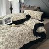 Lençol de Cama com Estampa Digital Nova de Primavera/Verão, Fio de Algodão Tingido em Fio, Barra Franzida, Roupa de Cama de Quatro Peças