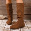 Botas Apiladas Botas de Caballero Femeninas Planas de Ante Retro Punta Redonda 2025 Otoño e Invierno Nuevas Botas Altas Plisadas Rojas