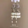 Pendientes de borla de cristal redondo con incrustaciones de diamantes, pendientes de estilo étnico bohemio, pendientes exagerados y únicos de alta gama al por mayor