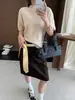 26 Tricô de Cashmere Suave Estilo Coreano para Outono Inicial, Gola Alta Meia, Manga Curta, Modelo Solto 60609