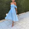 Novo Vestido de Noiva Feminino Moda Europeia e Americana Wish Ombro a Ombro Chiffon Manga Curta com Barra Larga