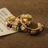 Pendientes Geométricos Verdes de Piedra Europeos y Americanos Transfronterizos Populares Retro de Contraste Pendientes de Nicho de Alta Gama Estilo Nuevo para Mujeres