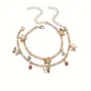 Tobillera Decorativa Clásica Colgante Mariposa Ojo del Diablo Borla Boho Doble Capa Apilada Joyería para el Pie Personalizada