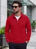 Suéter de punto con cremallera media y cuello alto para hombre transfronterizo, comercio exterior TK, sudadera casual de manga larga con textura de gofre vertical para primavera y otoño