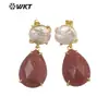 WT-E696 Pendientes Medianos de Estilo de la Corte China con Piedras de Colores y Perla de Agua Dulce para Mujer, Pendientes para el Viaje Diario