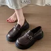 En stock~ Mocasines de cuero genuino de suela gruesa, zapatos sin cordones de suela blanda que no cansan los pies, zapatos pequeños de cuero estilo JK para mujer