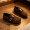Zapatos planos retro con estampado de leopardo y puntera dividida con cierre de velcro, estilo Birkenstock, cálidos y casuales para otoño e invierno, forrados de felpa, slip-on para mujer