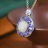Colgante de sobre azul ardiente de plata S925 de ciervo dorado, temperamento elegante, moda nacional, incrustado con jade Hetian, traje de anillo para mujer